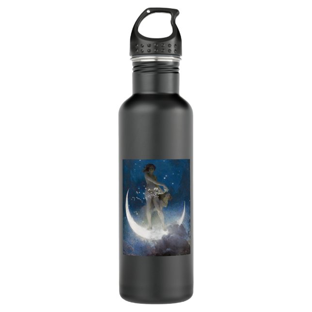 Luna Goddess at Night Scattering Stars Stainless Steel Water Bottle (Front)