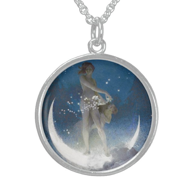 Luna Goddess at Night Scattering Stars Sterling Silver Necklace (Front)