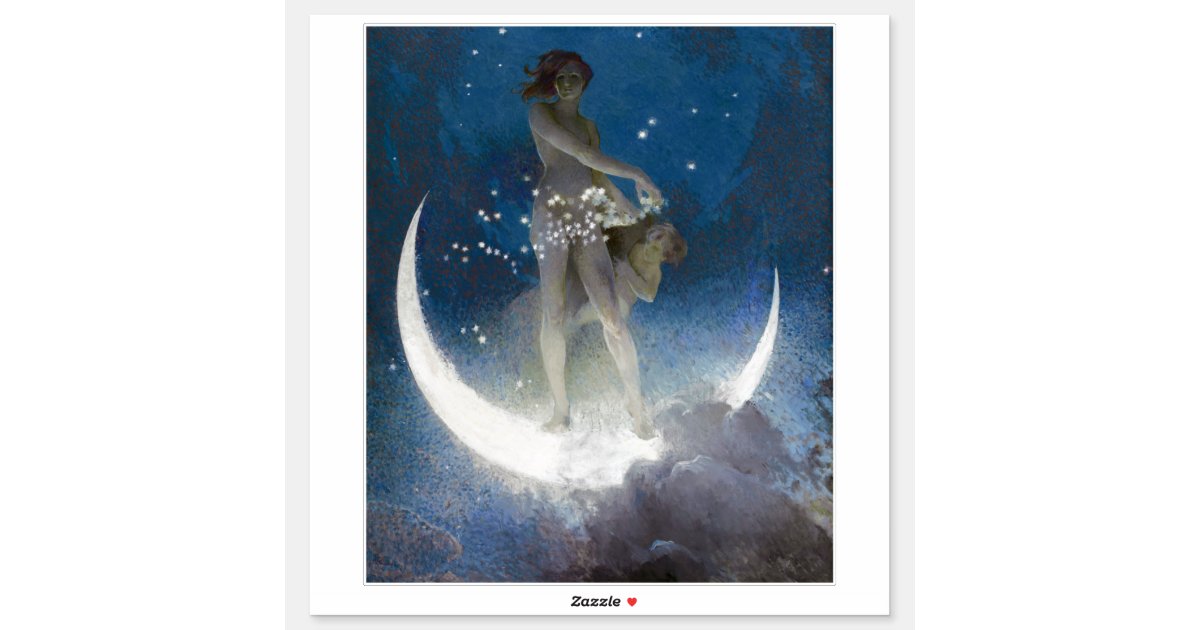 Luna Goddess at Night Scattering Stars Sticker