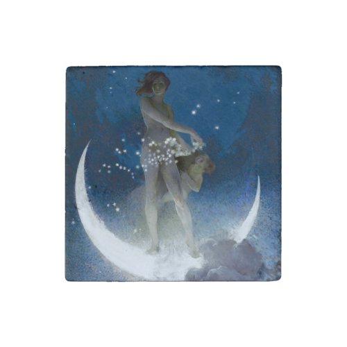 Luna Goddess at Night Scattering Stars Stone Magnet