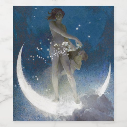 Luna Goddess at Night Scattering Stars Wine Label