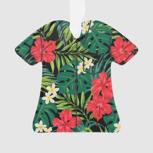 Luna Hibiscus Garden Hawaiian Aloha Shirt- Red Ornament (Front)