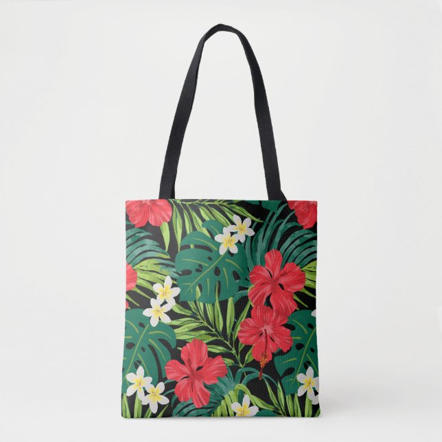 Luna Hibiscus Garden Hawaiian - Black Beach Bag (Front)