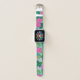 Luna Hibiscus Garden Hawaiian - Pink and Turq Apple Watch Band
