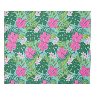 Luna Hibiscus Garden Hawaiian - Pink and Turq Duvet Cover