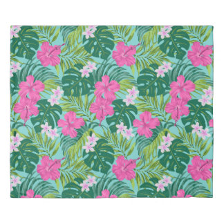 Luna Hibiscus Garden Hawaiian - Pink and Turq Duvet Cover