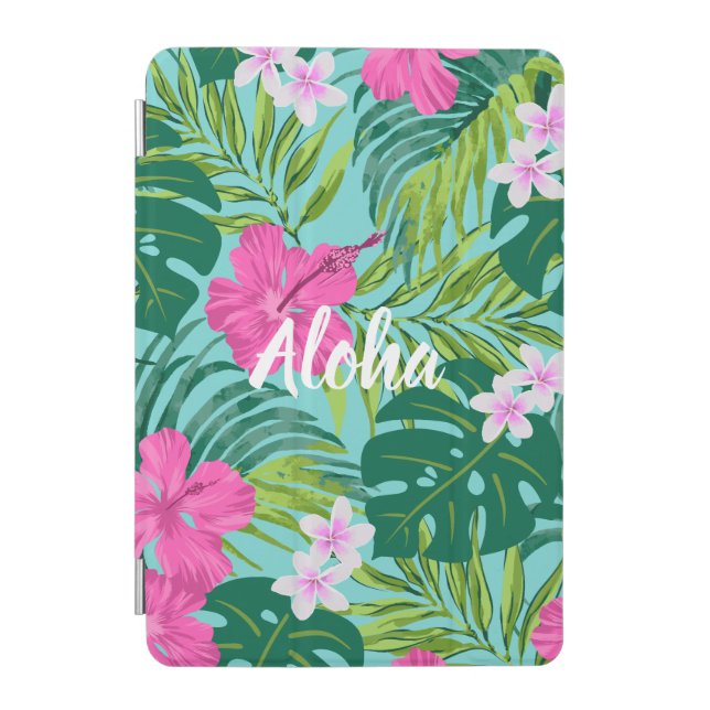Luna Hibiscus Garden Hawaiian - Pink and Turq iPad Mini Cover (Front)
