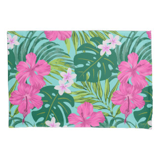 Luna Hibiscus Garden Hawaiian - Pink and Turq Pillow Case