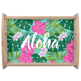 Luna Hibiscus Garden Hawaiian - Pink and Turq Serving Tray