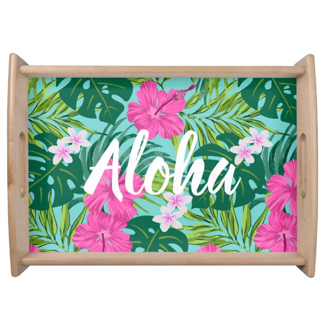 Luna Hibiscus Garden Hawaiian - Pink and Turq Serving Tray (Front)