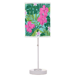 Luna Hibiscus Garden Hawaiian - Pink and Turq Table Lamp