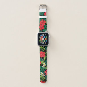 Luna Hibiscus Garden Hawaiian - Red and Black Apple Watch Band