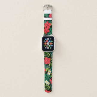 Luna Hibiscus Garden Hawaiian - Red and Black Apple Watch Band