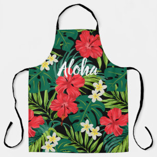 Luna Hibiscus Garden Hawaiian - Red and Black Apron