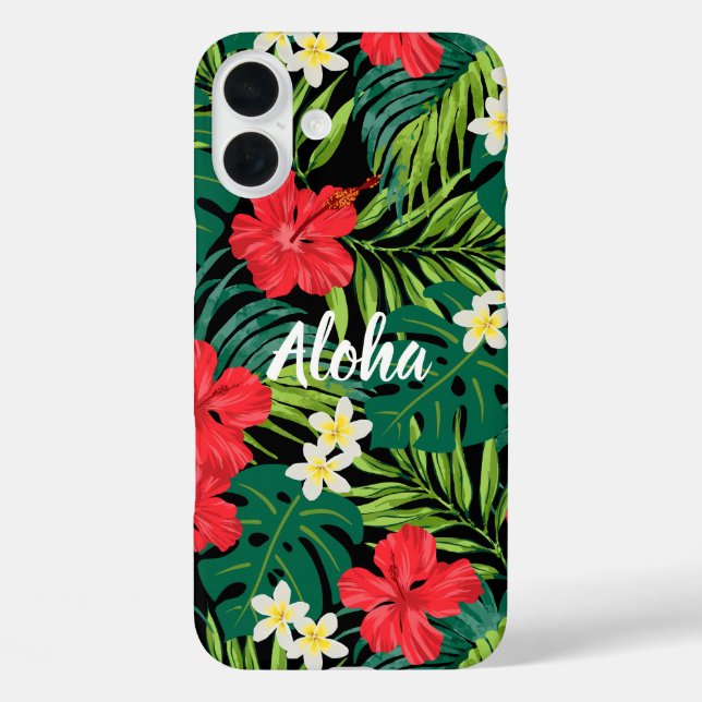 Luna Hibiscus Garden Hawaiian - Red and Black Case-Mate iPhone Case (Back)