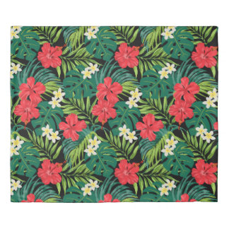 Luna Hibiscus Garden Hawaiian - Red and Black Duvet Cover
