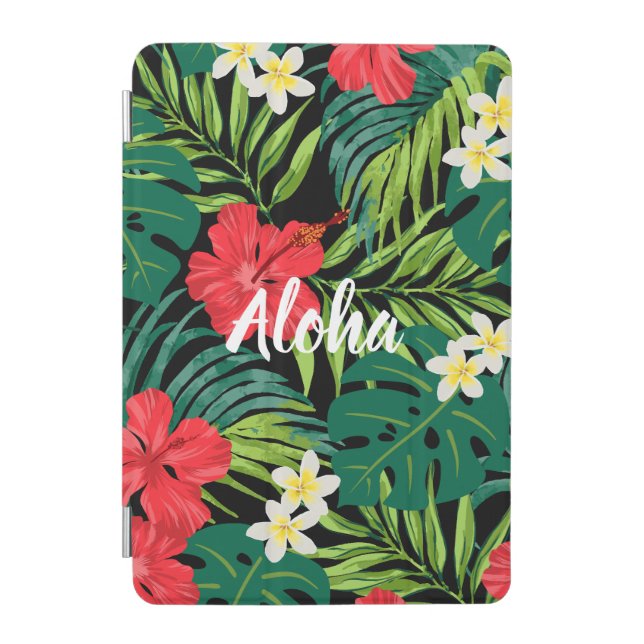 Luna Hibiscus Garden Hawaiian - Red and Black iPad Mini Cover (Front)