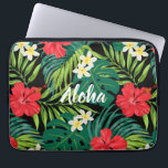 Luna Hibiscus Garden Hawaiian - Red and Black Laptop Sleeve<br><div class="desc">Red, Evergreen, Lime, Yellow and Black colorway. Hibiscus and plumeria flowers dance over a backdrop of monstera and palms leaves. These flowers are commonly used in apparel for aloha shirt and muu muus creating a design reminiscent of the Hawaiian prints of the 50s and 60s. Customize the word- keep Aloha...</div>