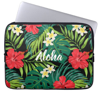 Luna Hibiscus Garden Hawaiian - Red and Black Laptop Sleeve