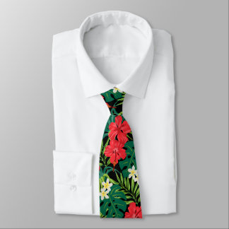 Luna Hibiscus Garden Hawaiian - Red and Black Neck Tie