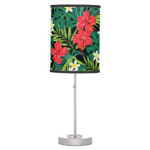 Luna Hibiscus Garden Hawaiian - Red and Black Table Lamp