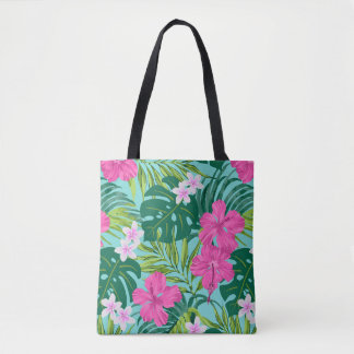 Luna Hibiscus Garden Hawaiian - Turq Beach Bag