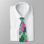 Luna Hibiscus Garden Hawaiian - Turquoise and Pink Neck Tie