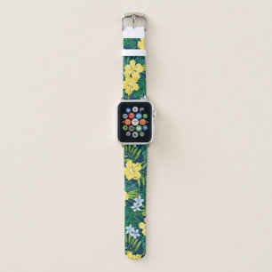 Luna Hibiscus Garden Hawaiian - Yellow and Navy Apple Watch Band