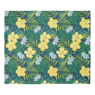 Luna Hibiscus Garden Hawaiian - Yellow and Navy Duvet Cover