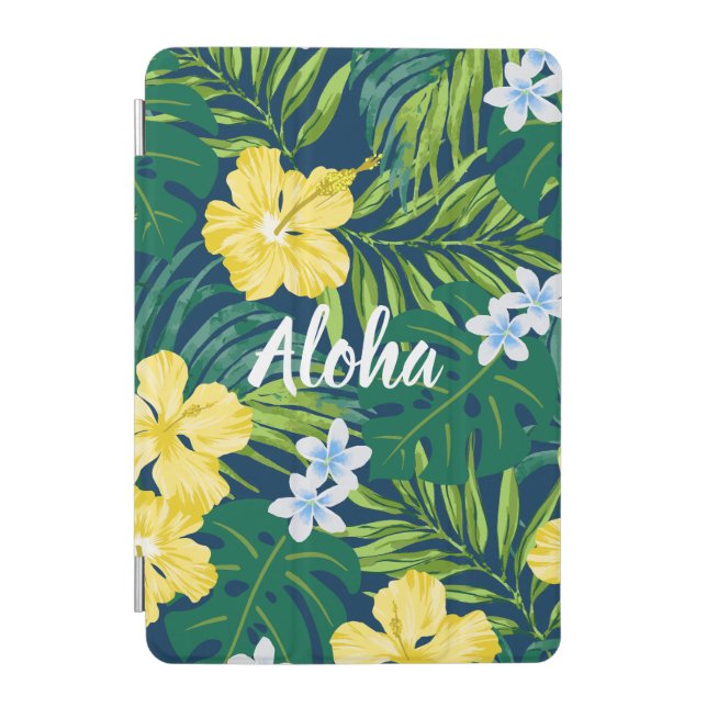 Luna Hibiscus Garden Hawaiian -Yellow and Navy iPad Mini Cover (Front)