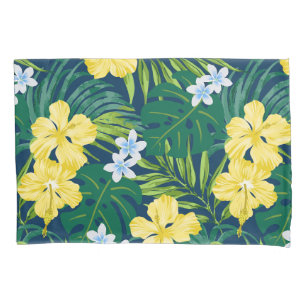 Luna Hibiscus Garden Hawaiian - Yellow and Navy Pillow Case