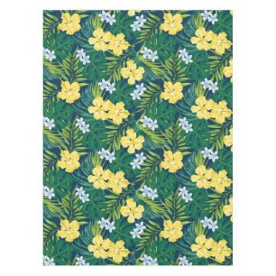 Luna Hibiscus Garden Hawaiian - Yellow and Navy Tablecloth