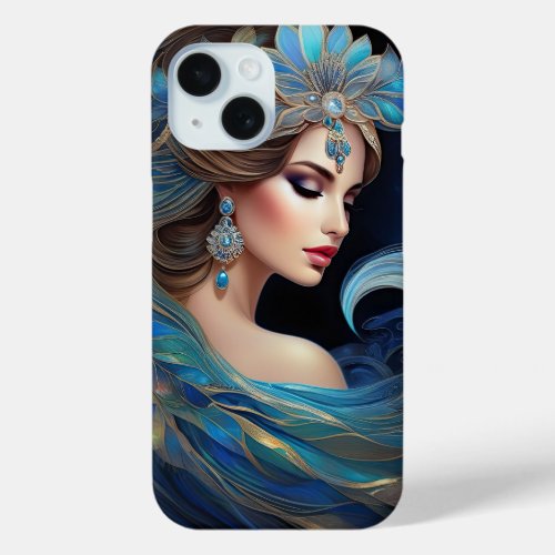 Luna Lovely womans profile as moon iPhone 15 Case