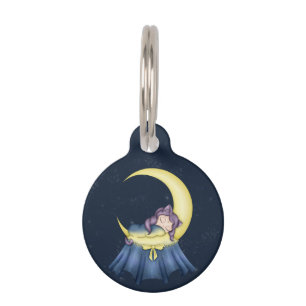 Luna Lullaby Cat Sleeping On The Moon Pet Name Tag