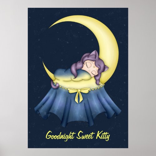 Luna Lullaby Cat Sleeping On The Moon Poster