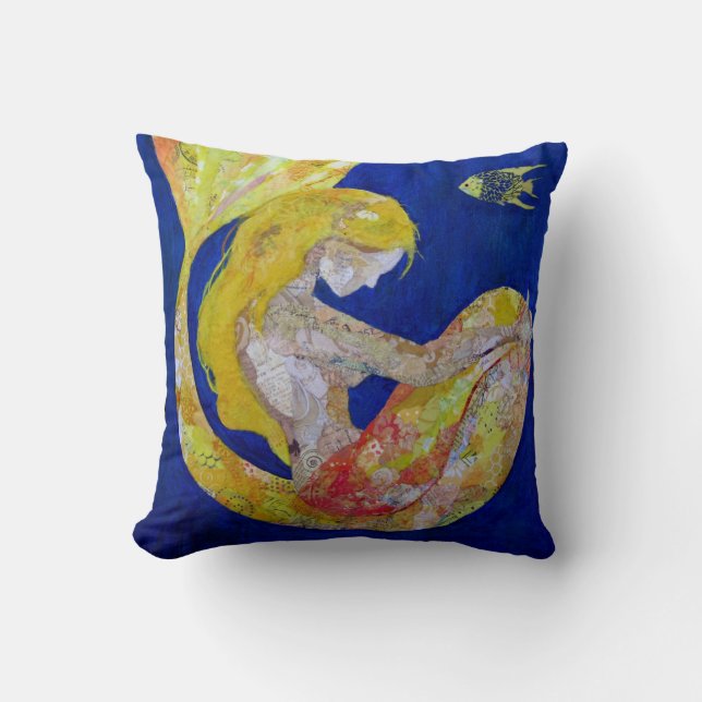 Luna - mermaid collage throw pillow (Front)