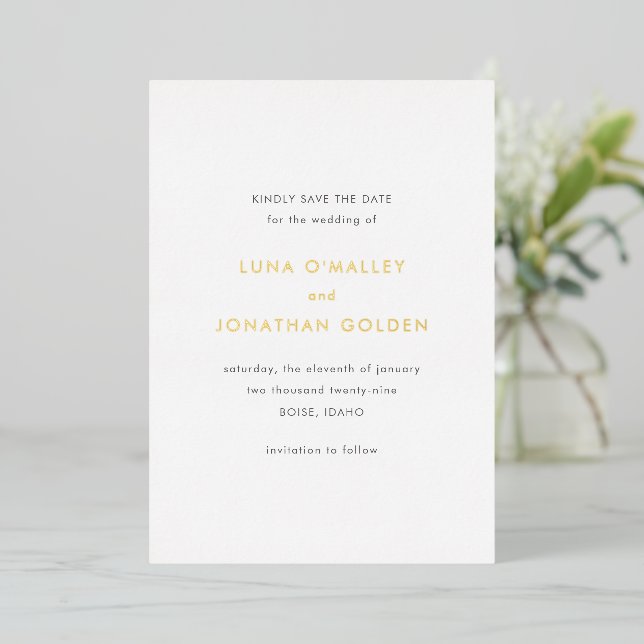Luna Modern Wedding Save the Date Foil Invitation (Standing Front)