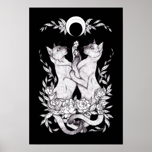 Luna Moon Black Witch Cat Poster