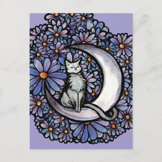 Luna Moon Cat Purple Daisy                         Postcard