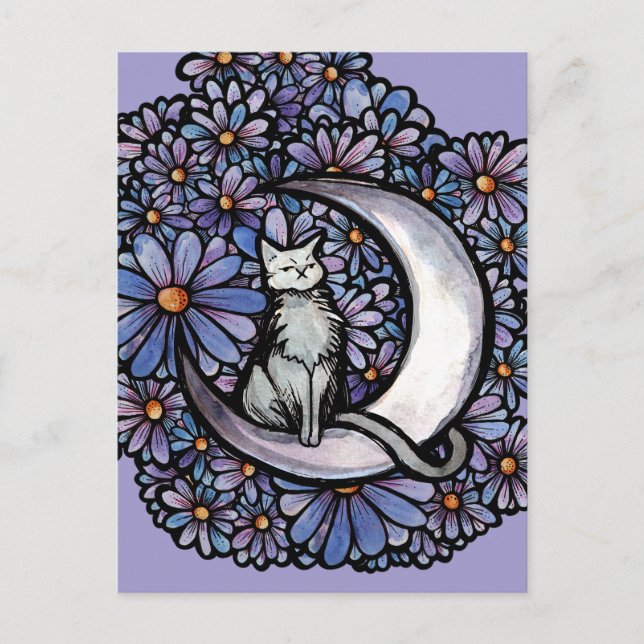 Luna Moon Cat Purple Daisy                         Postcard (Front)