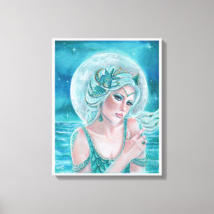 Luna moon goddess mermaid art by Renee L. Lavoie Canvas Print