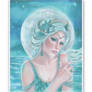 Luna moon goddess mermaid art by Renee L. Lavoie Sticker