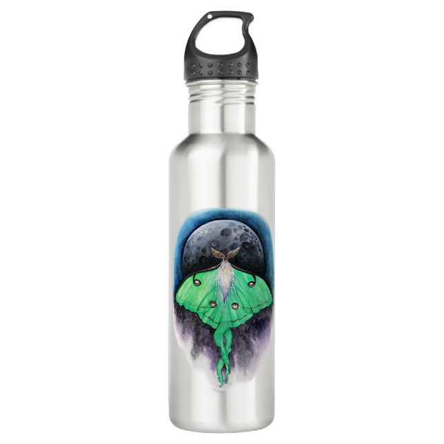 Luna Moon Moth Stainless Steel Water Bottle (Front)