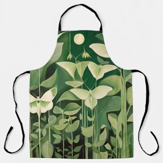 Luna Moth and flowers - Green and Cream