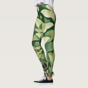 Luna Moth and flowers - Green and Cream Leggings