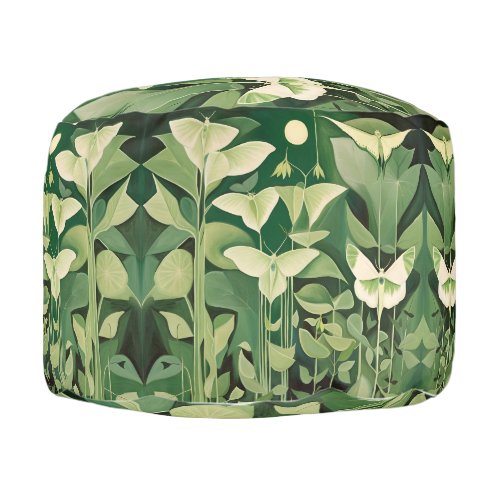 Luna Moth and flowers _ Green and Cream Pouf