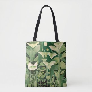 Luna Moth and flowers - Green and Cream