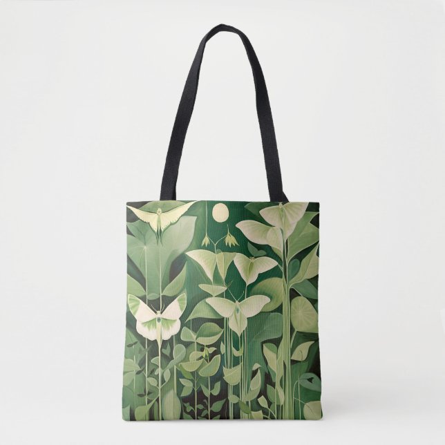 Luna Moth and flowers - Green and Cream Tote Bag (Front)