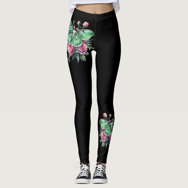 Luna Moth and Flowers Leggings (Front)