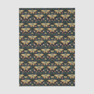 Luna Moth and Moon, Celestial Floral Linear Repeat Tissue Paper